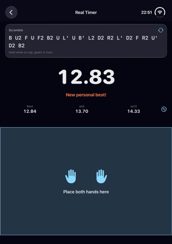 Cube's Real Timer on a half-open iPhone Duo