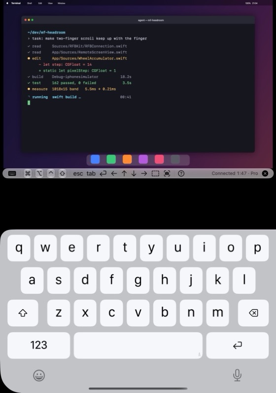 Headroom controlling a Mac on a half-open iPhone Duo